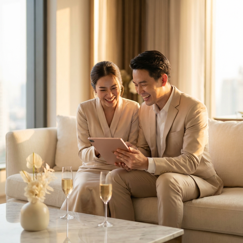 Happy Couple Viewing Photos